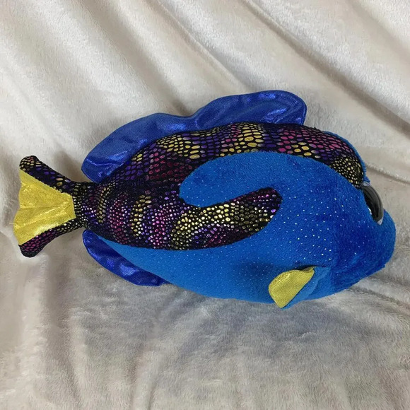 TY BEANIE BOOS AQUA THE 8" BLUE METALLIC FISH PLUSH STUFFED ANIMAL 2017 - Picture 2 of 10